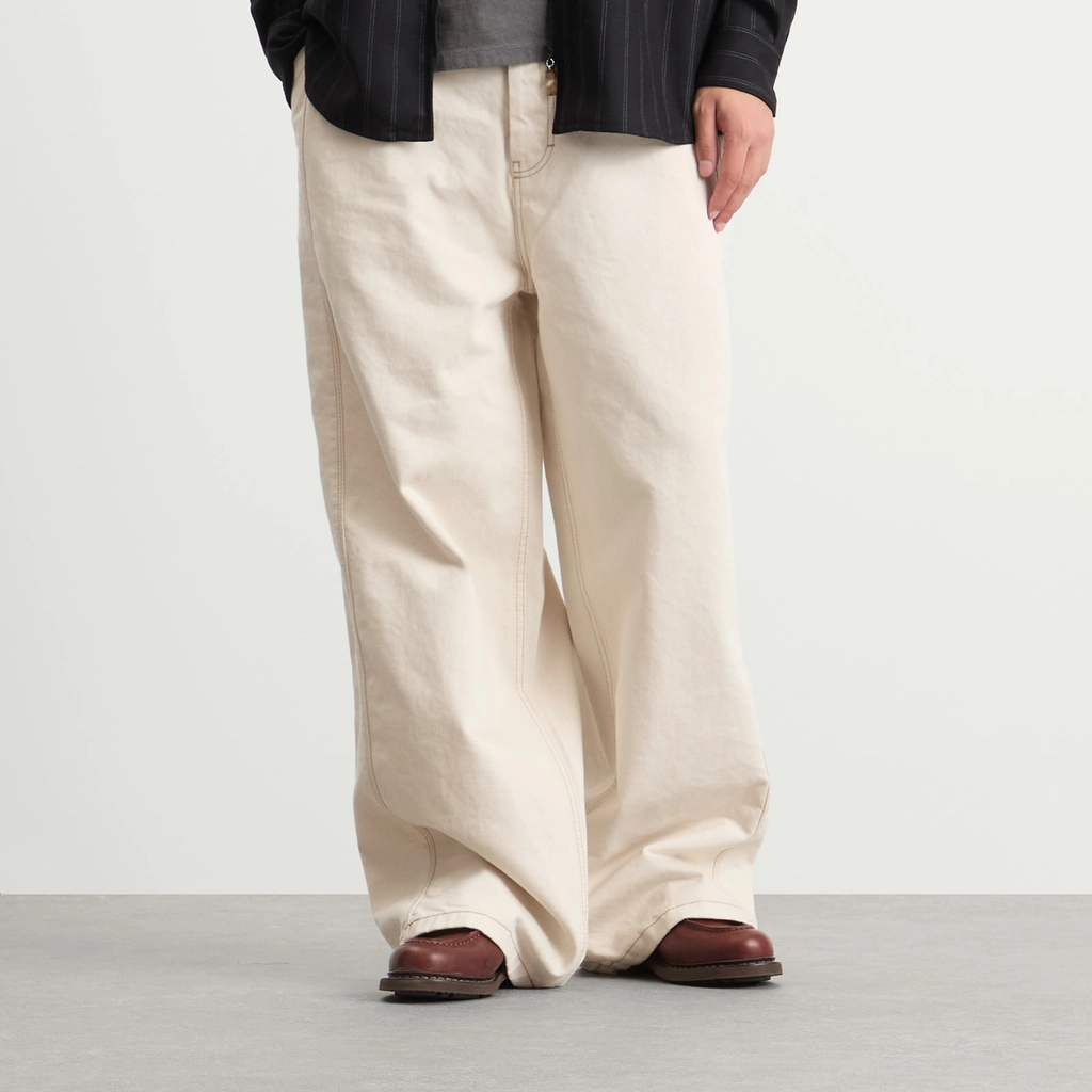 AMI Paris Men's Off-White Cotton Twill Wide Fit Trousers Ecru